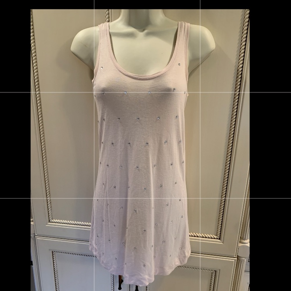 H&M Beige Rhinestone tunic long tank top Sz XS